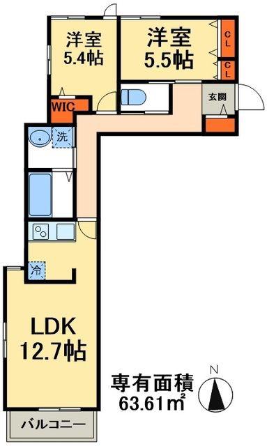 レジデンスGINKGO(2LDK/1階)の間取り写真