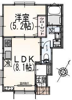 ラニカイ(1LDK/1階)の間取り写真