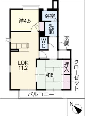 グリーンヒル二光 A棟(2LDK/1階)の間取り写真