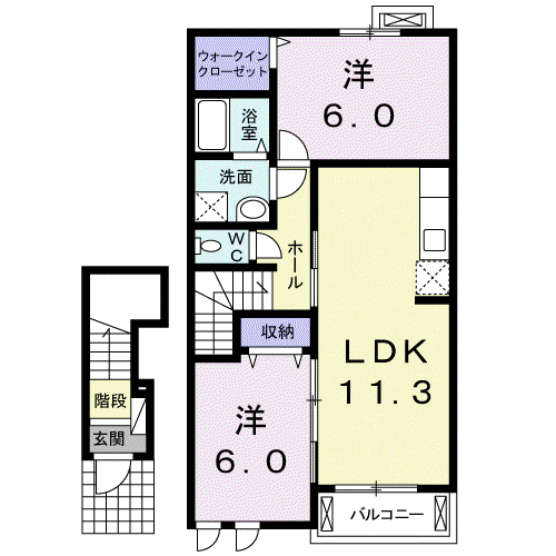 グラース(2LDK/2階)の間取り写真