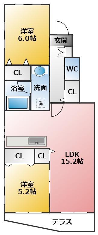 ローレン南荒子(2LDK/1階)の間取り写真