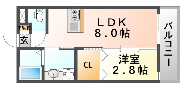 リアコート関大前II(1LDK/2階)の間取り写真