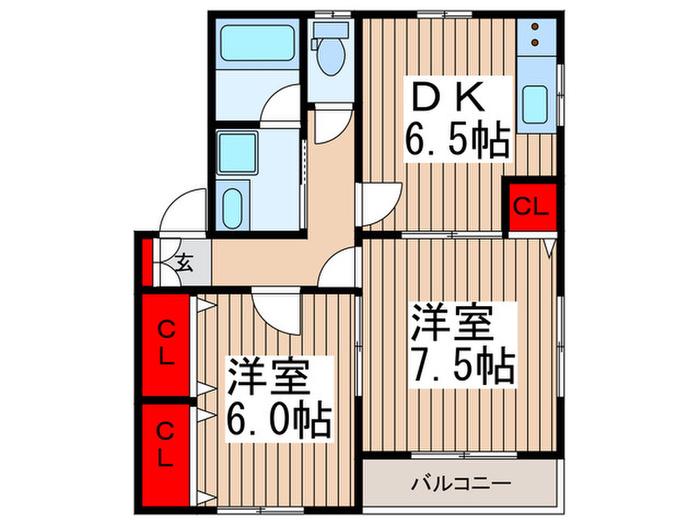 フォンティーヌI(2DK/1階)の間取り写真