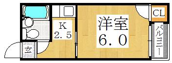 昭和町サンハイツ(1K/4階)の間取り写真