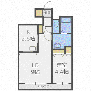フェバリット ラ セスト(1LDK/9階)の間取り写真