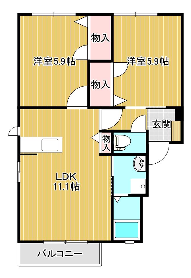 エトピリカC棟(2LDK/1階)の間取り写真