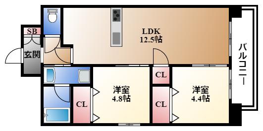 アクシア車道(2LDK/7階)の間取り写真