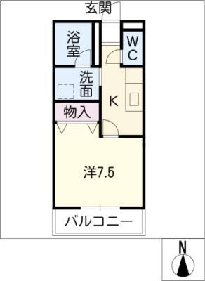 コリーヌ田面(1K/1階)の間取り写真