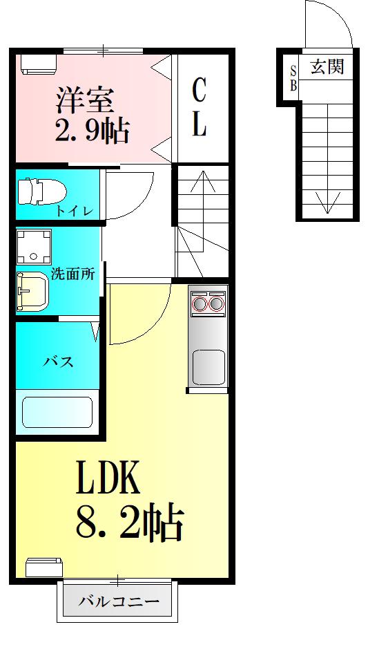 プレミアムホワイト(1LDK/2階)の間取り写真
