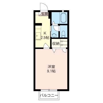 サンモール B(1K/2階)の間取り写真