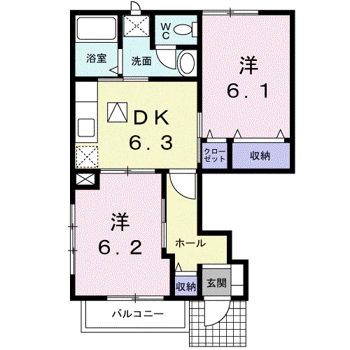 セーリウス梅原II(2DK/1階)の間取り写真