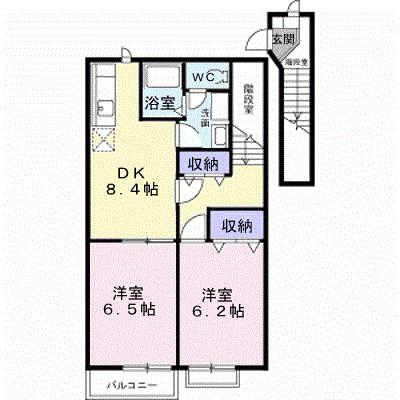 ミレニアム21B(2DK/2階)の間取り写真