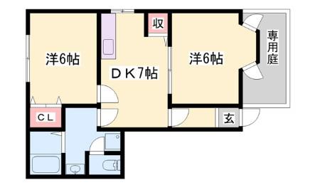 フィールドパレス(2DK/1階)の間取り写真