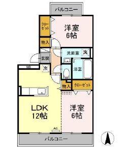 アクシス中央林間(2LDK/3階)の間取り写真