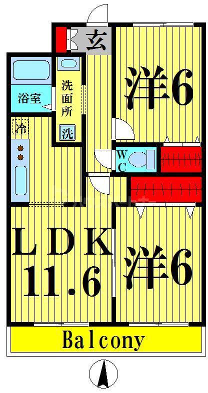 リレント谷塚(2LDK/9階)の間取り写真