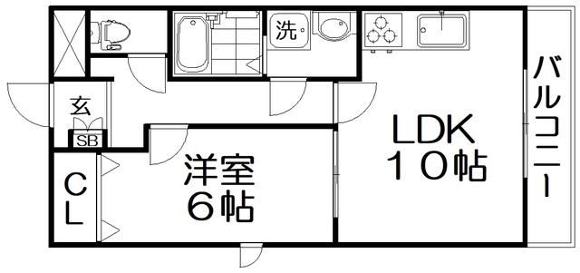 グランコスモ交野(1LDK/2階)の間取り写真