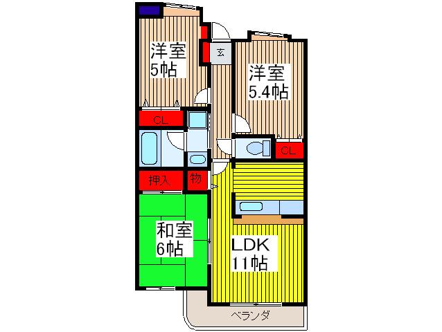 浦和辻ハイツ(3LDK/2階)の間取り写真