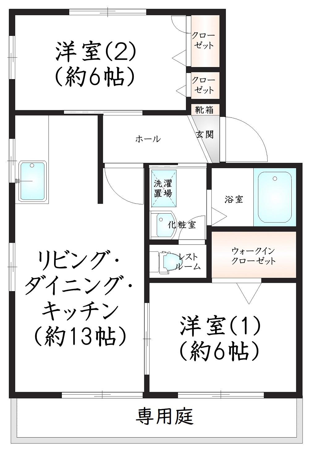 ニューフィールド須恵 A棟(2LDK/1階)の間取り写真