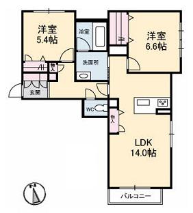 ロトンヌ I´ AUTOMNE(2LDK/2階)の間取り写真