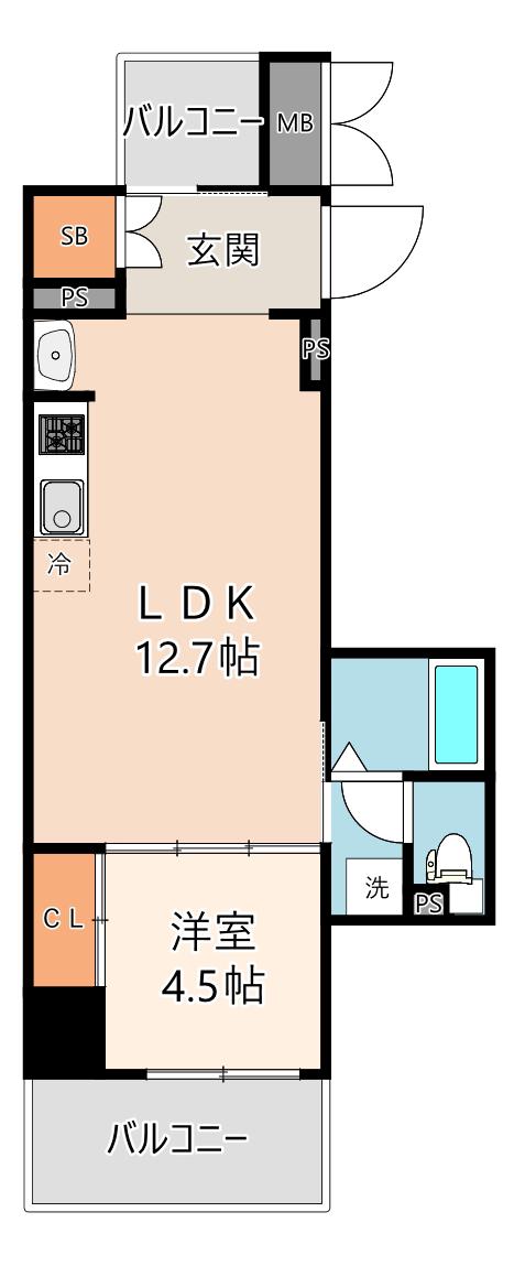 ブリリアントコートクラージュ(1LDK/2階)の間取り写真