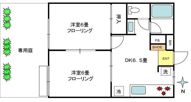 アーバンハイツ(2DK/1階)の間取り写真