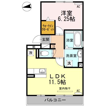 カサ・ルーチェII(1LDK/2階)の間取り写真