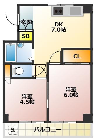 メゾンエクセル(2DK/2階)の間取り写真