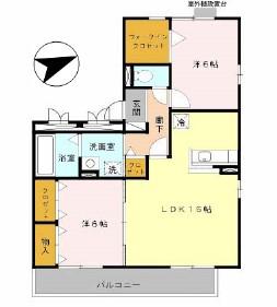 リビングタウン南生駒A棟(2LDK/2階)の間取り写真