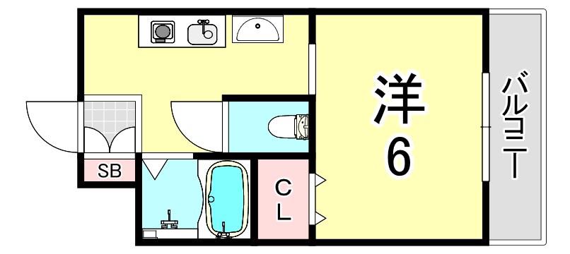 ルーエーベル潮江弐番館(1K/2階)の間取り写真
