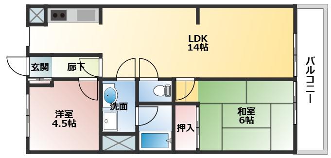 楠マンション B棟(2LDK/1階)の間取り写真
