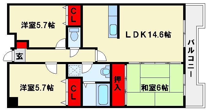 フレア・クレスト水城(3LDK/2階)の間取り写真