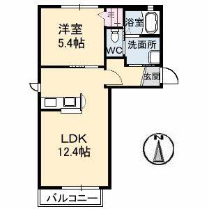 ヴァン・デ・ボヌール(1LDK/2階)の間取り写真