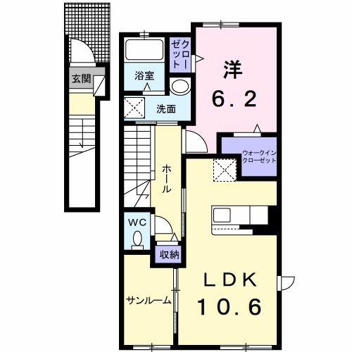 アヴェニールR&M(1LDK/2階)の間取り写真