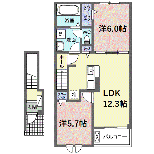 サニーセトル拾弐号館(2LDK/2階)の間取り写真