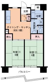 UR武庫川 6号棟(2DK/13階)の間取り写真