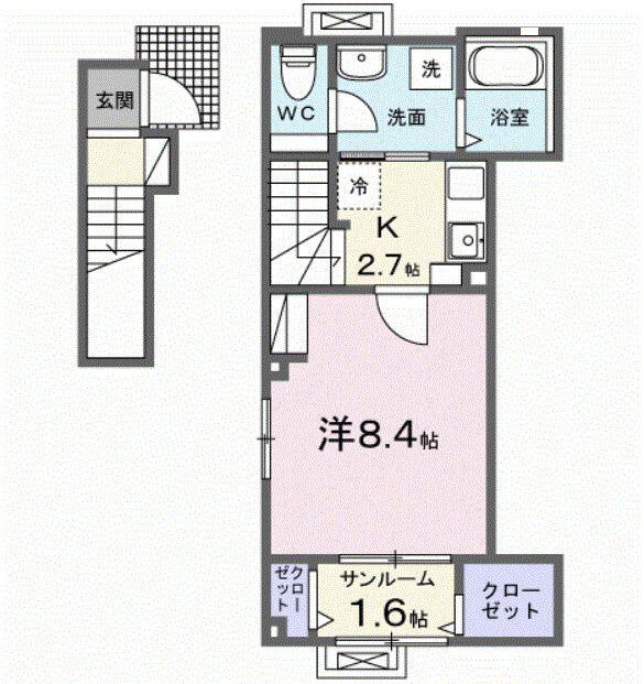 レガリア駅東(1K/2階)の間取り写真