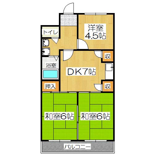 勧修寺ハイツ(3DK/2階)の間取り写真