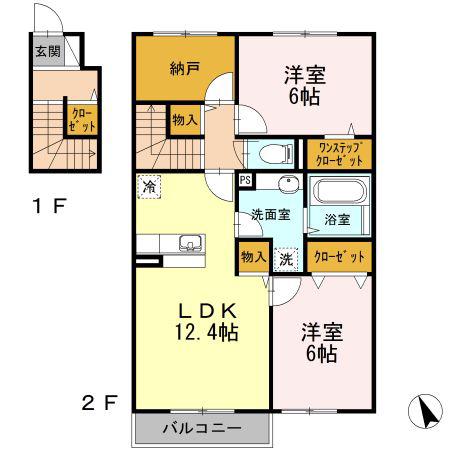 ウイングコート(2LDK/2階)の間取り写真