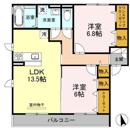ヴィラ・デュオB棟(2LDK/1階)の間取り写真