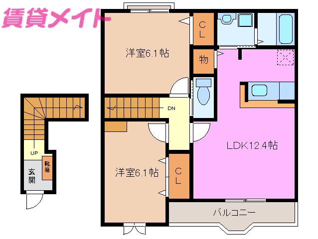 カーサ フィオーレ(2LDK/2階)の間取り写真