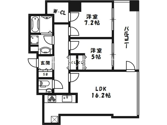 堂島 ザ・レジデンス マークタワー(2LDK/8階)の間取り写真