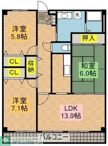 コンフォートシティ(3LDK/1階)の間取り写真