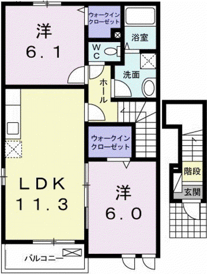 プロムナード瀬野B(2LDK/2階)の間取り写真
