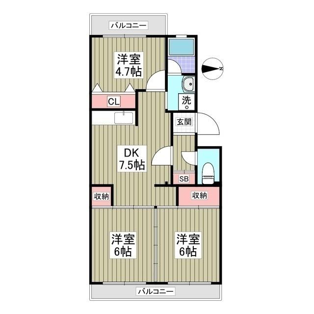 セジュールマンション(3DK/5階)の間取り写真