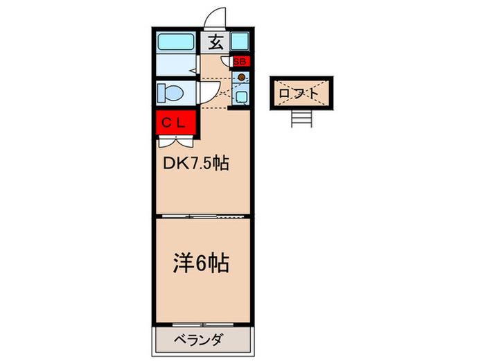 フレンドリー高松(1DK/2階)の間取り写真