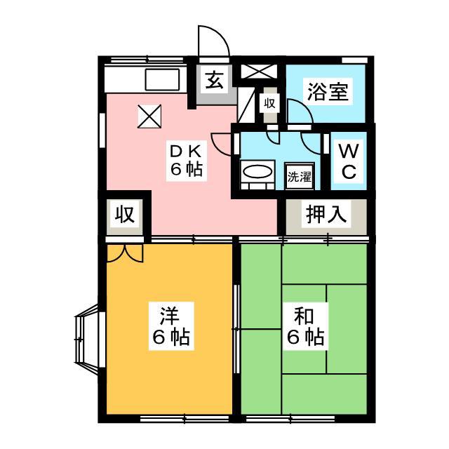 マスコットヒルズ壱番館(2DK/1階)の間取り写真