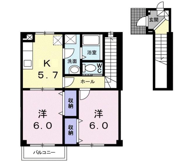 ハピアA棟(2K/2階)の間取り写真