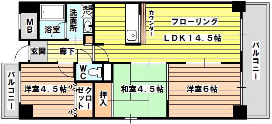 生島リバーサイドマンションD棟(3LDK/12階)の間取り写真