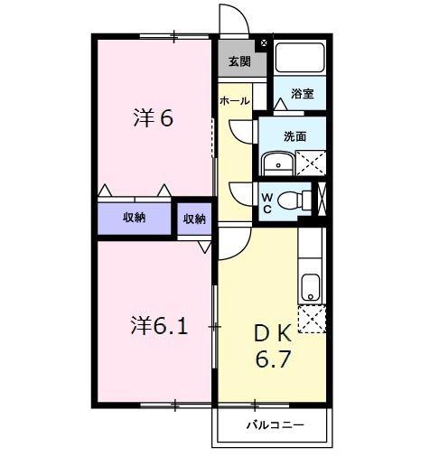 シャルマンハイム(2DK/2階)の間取り写真