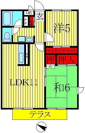 メゾネットプラザ南柏3号棟(2LDK/2階)の間取り写真